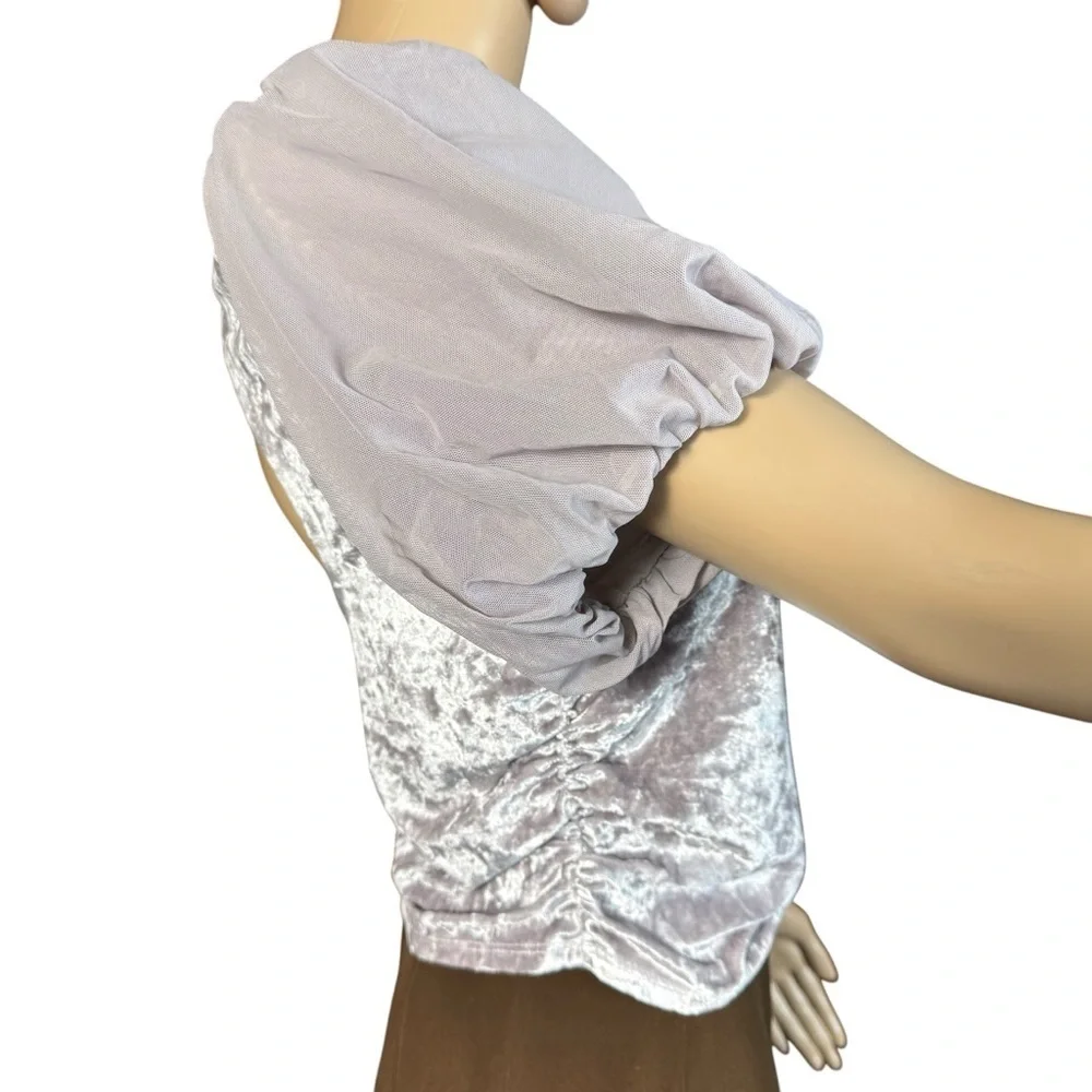 NWT New Free People Midnight Mood Velvet Grey Mauve Crop Top Size L